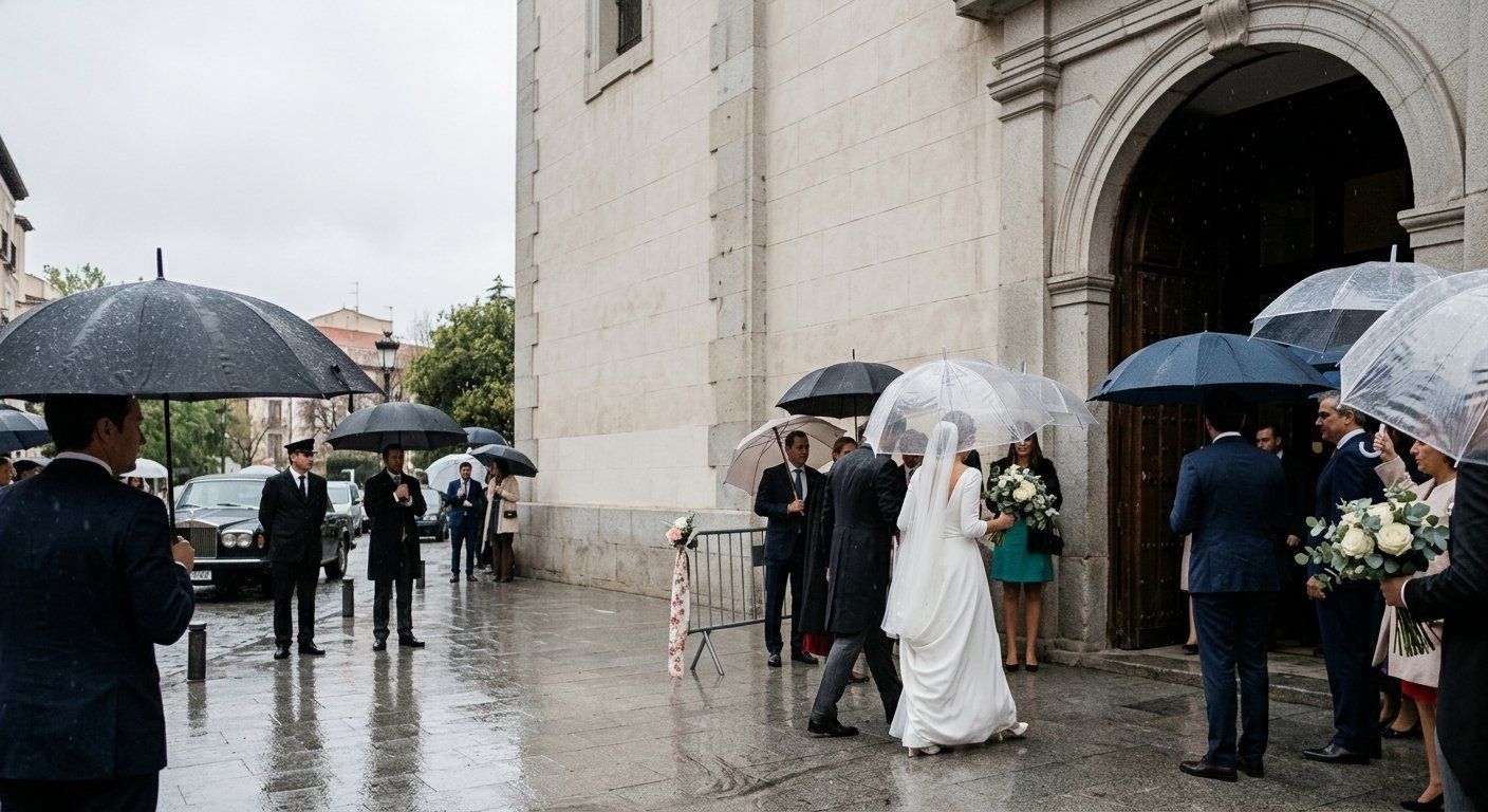 “Está diluviando”: la boda de Guillermo Ungría y Rocío Jiménez siguió en Madrid con traslado en Rolls-Royce