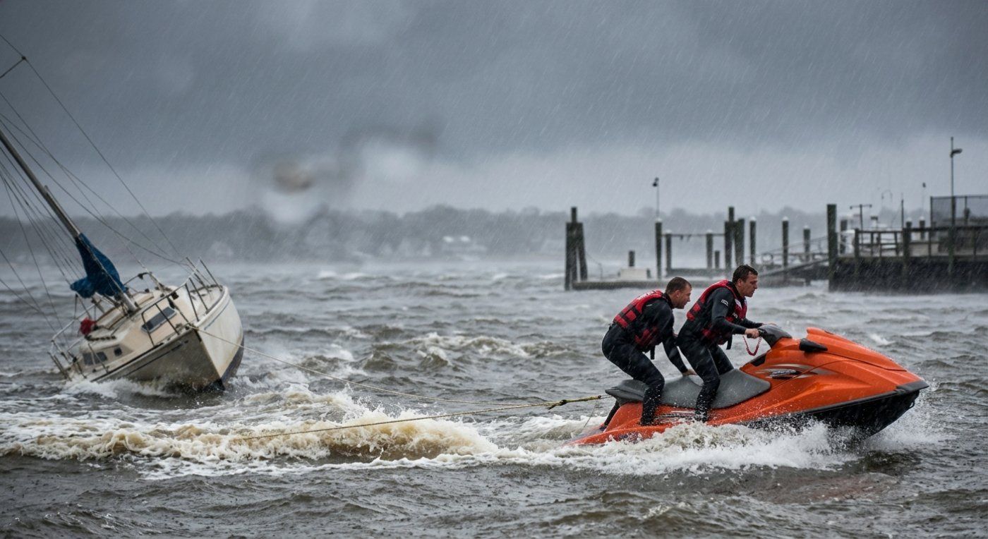 Con rachas de 110 km/h, tres surfistas remolcaron un velero fuera de control antes del choque