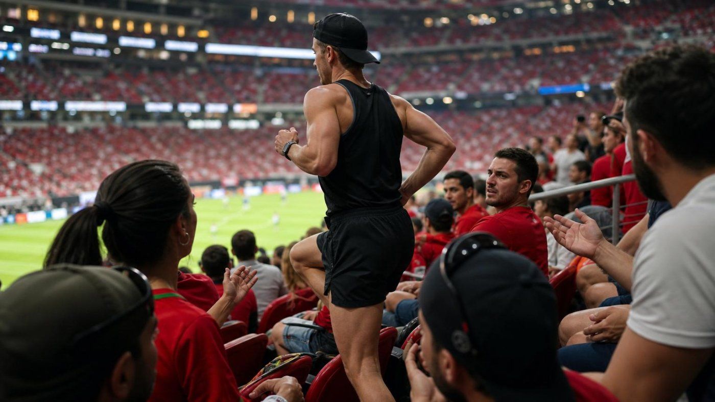 Corrió 5K desde su asiento en el Mundial y desató críticas en una grada con entradas de hasta 2.000 dólares
