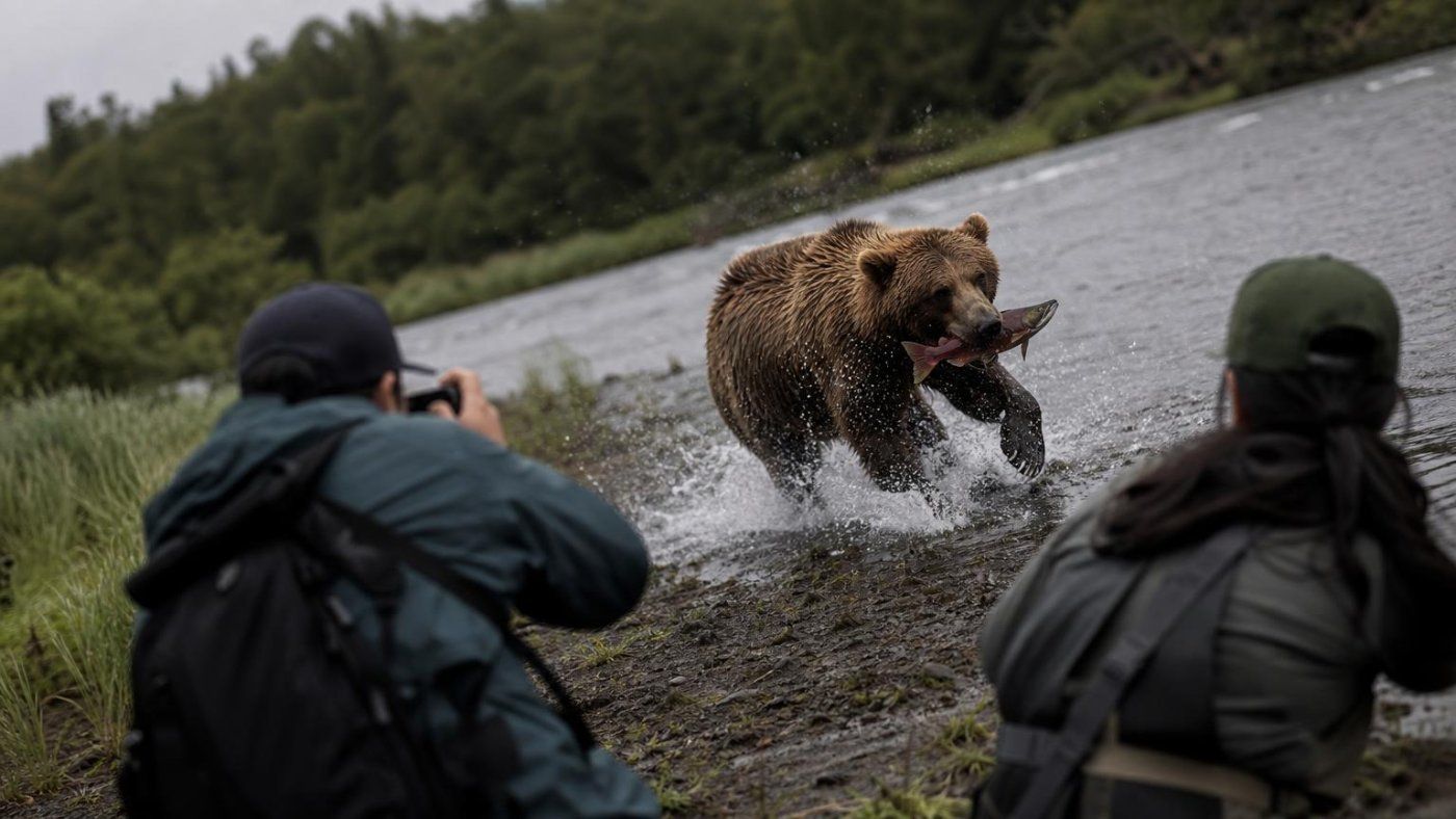 En Katmai viven 2.200 osos: uno corrió hacia dos streamers y los ignoró por un salmón En Katmai viven 2.200 osos: uno corrió hacia dos streamers y los ignoró por un salmón