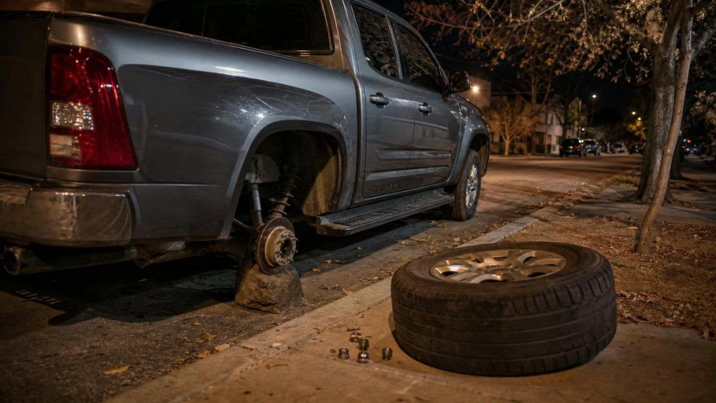 Dejó la camioneta 10 minutos en la calle y le robaron una rueda trasera frente a su casa