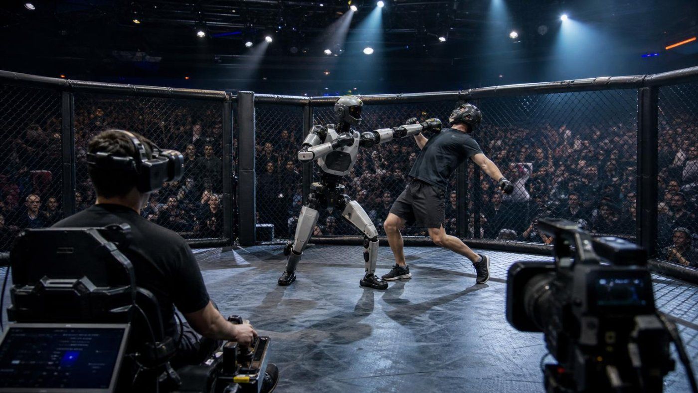 Un robot con 450 Nm hiere a su rival humano en una pelea teleoperada dentro de una jaula
